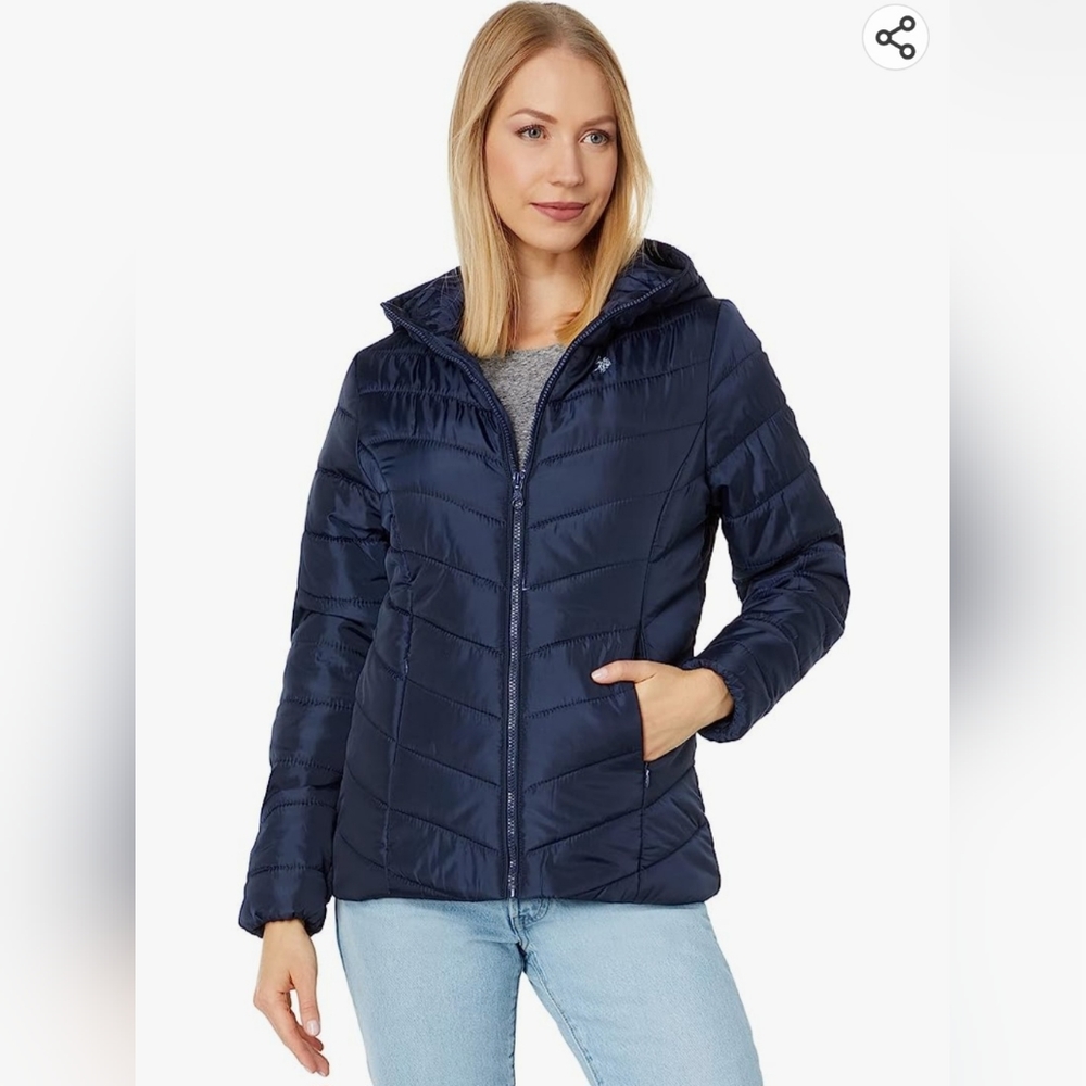 US POLO ASSOCIATION NAVY BLUE PUFFER JACKET SIZE 1X NWOT